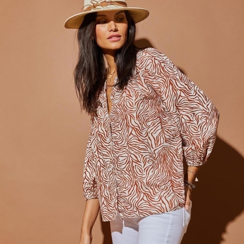 Tucker The Classic Blouse Brunette Tiger Stripes in Silk Cotton Smock